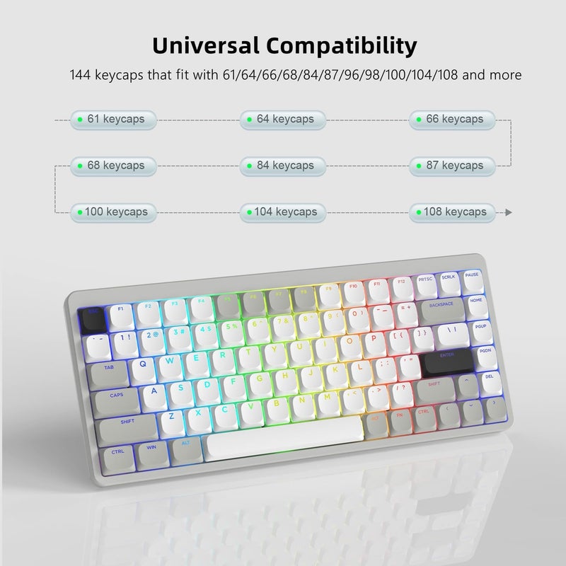 Womier Low Profile Keycaps - Shine Through Keycaps 60 65 75 100 Percent, Keyboard Key caps PBT Full Size for Cherry Gateron MX Switches Mechanical Keyboard, Grey/White - Image 5